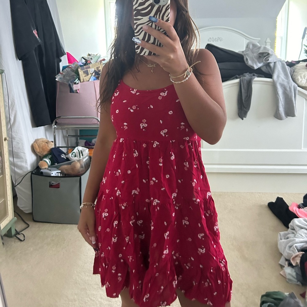 Hollister Red Floral Flowy Dress